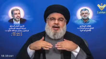 Al-Manar TV zeigt den Hisbollah-Führer Sayyed Hassan Nasrallah bei einer Rede in Beirut. Foto: epa/Al-manar Tv Grab