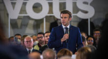 Veranstaltung zum Präsidentschaftswahlkampf für Macron. Foto: epa/Christophe Petit Tesson