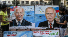 Die Kunstschule in Mumbai sendet inmitten der Spannungen zwischen der Ukraine und Russland eine Friedensbotschaft. Foto: epa/Divyakant Solanki