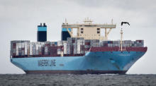 Ansicht der Majestic Maersk. Foto: epa/Axel Schuett