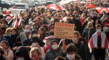 Protest von Rentnern und Studenten in Minsk. Foto: epa/Str