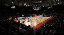 Innenansicht der Audi-Dome-Arena während des Euroleague-Basketballspiels. Foto: epa/Hilipp Guelland