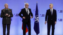 Nato-Russland-Rat in Brüssel. Foto: epa/Olivier Hoslet