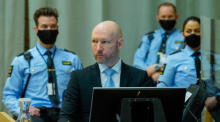 Anhörung vor Gericht zum Antrag des verurteilten Terroristen Breivik auf Bewährung. Foto: epa/Ole Berg-rustenole Berg-rusten