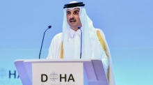 Emir von Katar Scheich Tamim bin Hamad Al-Thani hält eine Rede in Doha. Archivfoto: epa/Noushad Thekkayil