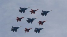 Eine Gruppe russischer Mikoyan MiG-29-Kampfjets. Foto: epa/Yuri Kochetkov
