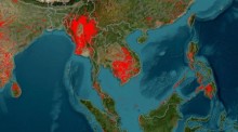Satellitenbilder enthüllen eine alarmierende Ansammlung roter Wärmequellen in Thailands Nachbarländern, ein deutliches Zeichen für Umweltbedrohungen. Foto: Thairath