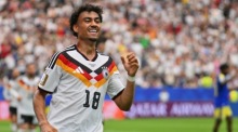 Nathaniel Brown jubelt über seinen Treffer zum zwischenzeitlichen 5:1 beim deutlichen 7:1-Erfolg Deutschlands gegen Curaçao bei der Fußball-WM 2026 in Houston. Foto: Sam Wasson/epa/dpa