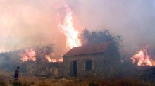 Ein unbekannter Mann sieht hilflos zu, wie Waldbrände sein Grundstück im Dorf Dzelalije in der Nähe von Sibenik verschlingen. Foto: epa/Str