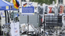 Bild des Tatortes nach einer Messerattacke in der Mannheimer Innenstadt. Foto: epa/Ronald Wittek
