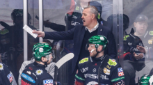 DEL, Eisbären Berlin - Kölner Haie, Meisterschaftsrunde, Halbfinale, 1. Spieltag, Uber Arena. Trainer Serge Aubin (Eisbären Berlin) steht gestikulierend am Spielfeldrand. Foto: Andreas Gora/dpa