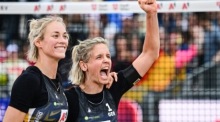 Laura Ludwig und Louisa Lippmann aus Deutschland gewinnen EM-Bronze in Wien. EPA-EFE/CHRISTIAN BRUNA