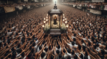 roße Prozession in Manila zu Ehren der 'Black Nazarene' Christus-Statue, mit einer Menschenmenge, die tiefe Hingabe zeigt. Foto generiert von OpenAI's DALL·E.