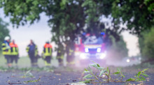 Feuerwehrkräfte räumen nach schweren Unwettern umgestürzte Bäume und Äste von einer Straße in Bayern. Foto: dpa/Pia Bayer