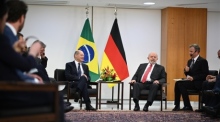 Brasilias Präsident Lula da Silva empfängt Bundeskanzler Olaf Scholz. Foto: epa/Andre Borges