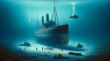 Unterwasser-Einsatz zur Bergung des Dampfschiffs 'Säntis' im Bodensee, ein Zusammenspiel von Geschichte, Technik und Gemeinschaftsarbeit. Foto generiert von OpenAI's DALL·E