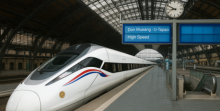 Visualisierung der geplanten Drei-Flughäfen-Hochgeschwindigkeitsbahn im Eastern Economic Corridor Thailands. Bild: KI-Visualisierung