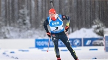 Der Deutsche Roman Rees in Aktion beim 12,5 km Verfolgungsrennen der Männer beim IBU Biathlon Weltcup in Kontiolahti. Foto: epa/Kimmo Brandt
