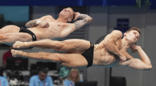 Weltmeisterschaft, Wasserspringen, Synchronspringen, 3 m, Männer, Vorkampf. Timo Barthel und Moritz Wesemann aus Deutschland treten im 3-m-Synchron-Vorkampf an. Foto: Ng Han Guan/Ap/dpa