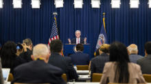 Federal Reserve Board Chairman Jerome Powell hält eine Pressekonferenz ab. Foto: epa/Jim Lo Scalzo