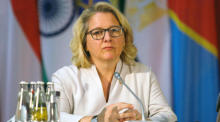 Die Bundesministerin für wirtschaftliche Zusammenarbeit und Entwicklung Svenja Schulze. Foto: epa/Mika Savolainen
