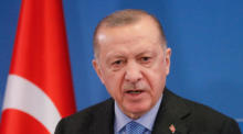Der türkische Präsident Recep Tayyip Erdogan gibt eine Pressekonferenz. Foto: epa/Stephanie Lecocq
