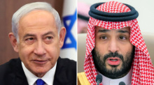 Die Bildkombo zeigt Benjamin Netanjahu (l), Ministerpräsident von Israel, und Mohammed bin Salman, Kronprinz von Saudi Arabien. Foto: Abir Sultan/-/epa Pool Via Ap/saudi Press Agency/dpa