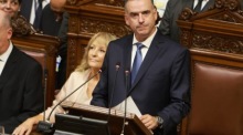 Präsident von Uruguay Yamandu. Foto: EPA-EFE/Gaston Britos Orsi (c) Hält Eine Rede Während Seiner Amtseinführung Im Legislativpalast In Montevideo.