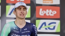 Paul Seixas belegt Platz zwei beim Klassiker Lüttich–Bastogne–Lüttich und steht auf dem Podium. Foto: epa/Olivier Matthys