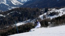Emma Aicher fährt im zweiten Durchgang des Slaloms bei den Winterspielen Mailand-Cortina 2026 im Tofane-Skigebiet. Foto: Andrea Solero/epa/dpa