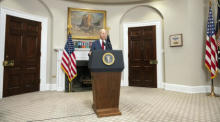 Präsident Joe Biden äußert sich zum DISCLOSE Act. Foto: epa/Ron Sachs