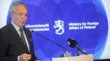 Pekka Haavisto, finnischer Außenminister, spricht während einer gemeinsamen Pressekonferenz. Foto: epa/Mauri Ratilainen