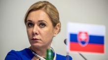 Denisa Sakova bei Pressekonferenz nach Treffen der Innenminister der V4-Staaten und Österreichs zu Migration und Sicherheit. Foto: epa/Martin Divisek