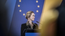 Kaja Kallas nimmt in Kyjiw an einer Pressekonferenz beim informellen Treffen der EU-Außenminister teil und bekräftigt Unterstützung für die Ukraine. Foto: EPA/Ukrainian Foreign Ministry Press Service