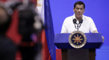 Präsident Rodrigo Duterte spricht während einer Wahlkampfveranstaltung in Binan. Foto: epa/Francis R. Malasig