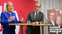 Die Sozialdemokraten stellen auf einer Pressekonferenz in Stockholm das Wahlprogramm der Partei vor. Foto: epa/Jonas Ekstromer
