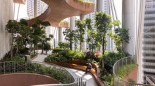 Das undatierte Handout zeigt das mixed-use Hochhaus CapitaSpring in Singapur. Foto: Finbarr Fallon/Deka/dpa