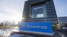 Eine Übersicht über den Thyssenkrupp Gebäudekomplex vor der Bilanzpressekonferenz des Unternehmens in Essen. Foto: epa/Christopher Neundorf