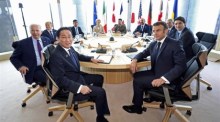 Treffen des G7-Gipfels in Hiroshima mit dem ukrainischen Präsidenten Volodymyr Zelensky. Foto: EPA-EFE/Japan Pool Japan Out Id: