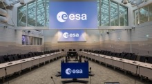 Blick in den neuen Konferenzraum während eines Pressebesuchs am neuen Sitz der Europäischen Weltraumorganisation (ESA) in Paris. Foto: epa/Christophe Petit Tesson