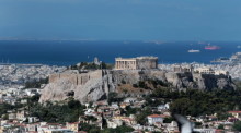 Eine allgemeine Ansicht des Akropolis-Hügels vom Lycabettus-Hügel in Athen aus gesehen. Foto: epa/Pantelis Saitas