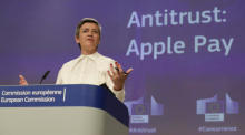 EU-Kommission zum Kartellverfahren Apple Pay. Foto: epa/Olivier Hoslet