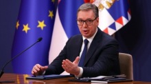 Serbiens Präsident Aleksandar spricht auf einer Pressekonferenz in Belgrad. Foto: epa/Andrej Cukic