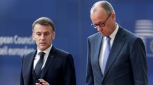 Emmanuel Macron und Friedrich Merz treffen zum Europäischen Rat in Brüssel ein. Foto: epa/Olivier Matthys