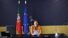 Mariana Vieira da Silva, portugiesische Staatsministerin für den Ratsvorsitz, in Lissabon. Foto: epa/Antonio Pedro Santos