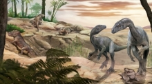 Künstlerische Darstellung des Dinosauriers Huayracursor jaguensis, dessen nahezu vollständiges Skelett in Argentinien entdeckt wurde. Foto: dpa/Jorge Blanco