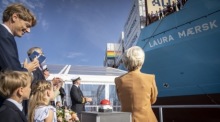 Feierliche Namensgebung für das weltweit erste methanolfähige Containerschiff in Kopenhagen. Foto: epa/Mads Claus Rasmussen DÄnemark Out