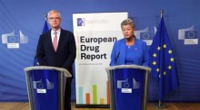 Pressekonferenz zum Europäischen Drogenbericht 2023. Foto: epa/Olivier Hoslet