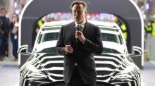 Tesla CEO Elon Musk in Grünheide bei Berlin. Foto: epa/Christian Marquardt