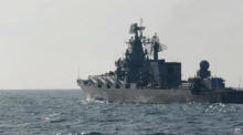 Der Raketenkreuzer "Moskva" der russischen Marine bei einer Übung im Schwarzen Meer vor der Küste der Krim. Foto: epa/Russisches Verteidigungsministerium/handout